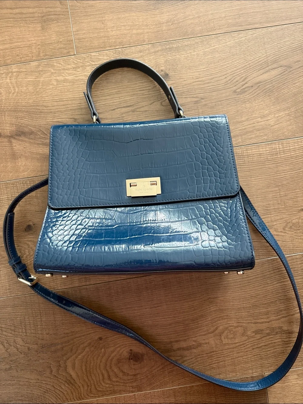 kate spade Croc-Embossed Navy Blue Top-Handle Satchel